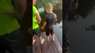 Original video kid pushes brother into pond with gator “update in description” #trending  #fake