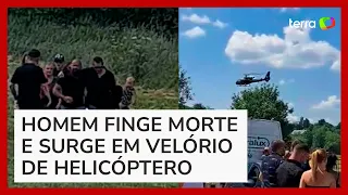 Influenciador 'ressuscita' e aparece de helicóptero no próprio funeral