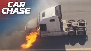 Police Chase stolen big rig before it bursts into flames