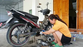 Mechanical girl:Techniques to repair and restore 4 stroke engine YAMAHA SIRIUS Motobike