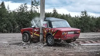 Smash A Bolt-In Cage in Zhiguli Into The Light Pole