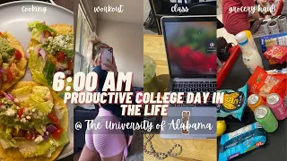 6AM Productive Day in My Life @ The University of Alabama | class+butt workout+grocery haul+cooking