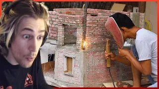 xQc Reacts to Amazing Small-Scale House Construction | 100 Days = 1 Floor