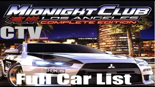 Midnight Club Los Angeles Complete Edition FULL CAR LIST