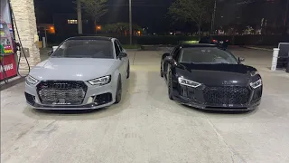 Built Audi RS3 vs Twin Turbo Audi R8 V10 Plus