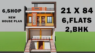 Besment shop with flets 2BHK design,21*84 house plan,Rent home desig flets design,21 by 84 shop plan