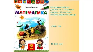 Складання таблиці ділення на 3. Побудова відрізка. Обчислення значень виразів на дві дії