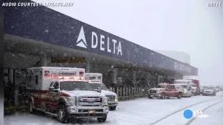 Hear control tower audio as Delta jet skids off runway