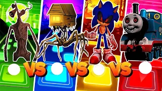 Siren Head vs Spider House Head vs Sonic the hedgehog exe vs Cursed Tomas Train 🌟 Tiles Hop EDM Rush