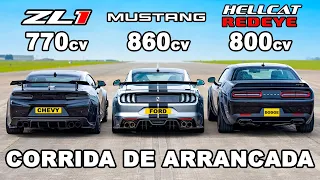 Ford Mustang vs Chevy Camaro vs Dodge Hellcat Redeye: CORRIDA DE ARRANCADA