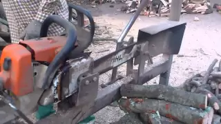 Firewood processing on chainsaw bench - stand - support