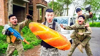 Battle Nerf War: Driver Car & Blue Police Nerf Guns Robbers Group Brother SANDWICH BATTLE