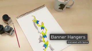 Banner Hangers Animation (I've Animated a Paper Drawing I made 27 yrs ago in Spine now)- Wigglepixel