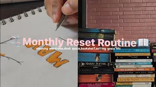 MONTHLY RESET ROUTINE🫧| cleaning wardrobe,setting goals,bookshelf etc | aesthetic vlog🕯️