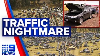 Thousands stuck in cars for seven hours trying to leave Victorian festival | 9 News Australia