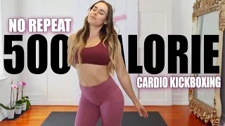 500 CALORIES in 30 MIN: FULL BODY FAT BURN CARDIO KICKBOXING Workout No Repeats/Low Impact HIIT