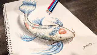 How to draw a Koi fish with colored pencils / easy drawing tutorial time lapse video #3