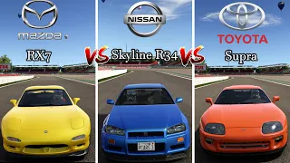 Toyota Supra Vs Mazda RX7 Vs Nissan Skyline R34 || Battle OF #JDM Cars || Japanese Legendary Cars ||