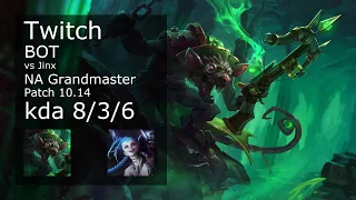 Twitch ADC vs Jinx - NA Grandmaster 8/3/6 Patch 10.14 Gameplay