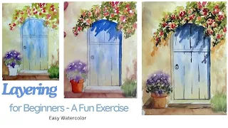 Watercolor Painting for Beginners - Beautiful Door with Flowers - Simple Layering for Success