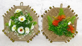 Flower panel from jute. 2 craft ideas.