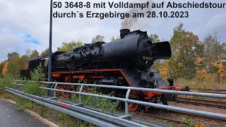 50 3648-8 mit Volldampf auf Abschiedstour durch´s Erzgebirge am 28.10.2023