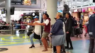Cool  Haka  greeting at  Auckland,  New Zealand airport
