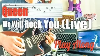 We Will Rock You - Queen Wembley 86 Guitar Play Along (Guitar Tab)