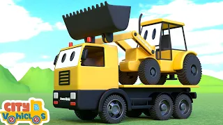 Construction vehicles Repair Road destroy by heavy storm-Excavator, dump truck for Kids