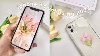 iphone 11 in 2023🌷 unboxing aesthetic + set-up + camera + accessories // white