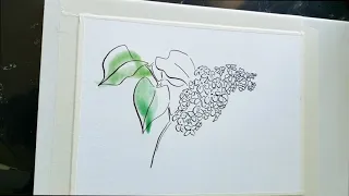 Lilac Drawing With a Watercolor Background