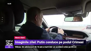 Putin a condus pe Podul Kerci. Este prima vizită în Crimeea, de la începutul războiului