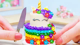 🦄 Magical Rainbow Cake 🌈 Colorful Miniature Rainbow Unicorn Cake Decoration | Tiny Cakes Recipe