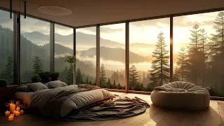 Morning in Forest Bedroom with Slow Piano Jazz Music | Relaxing Jazz for Work , Study