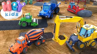 Строителни Машини 🚚 Булдозер, самосвал, бетоновоз, кран | Детски Песни - HeyKids