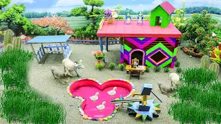 DIY making Farm Diorama with house cow, pig, Aquarium  mini hand pump supply water for animals