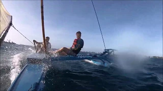 Traditional Outrigger canoe proa sailing Marshall Islands