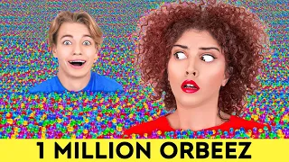 1 MILLION ORBEEZ | Mixing 10.000 Skittles into Giant Candy! Science Experiments by 123 GO! CHALLENGE