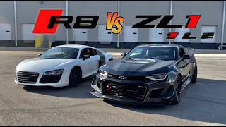 Audi R8 V10 Vs Camaro ZL1 1LE V8 // DRAG & ROLL RACE! German Supercar Vs American Track Muscle!