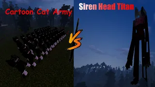 100 Cartoon Cat Vs Siren Head Titan | Minecraft PE | Can Cartoon Cat Army Defeat Siren Head?