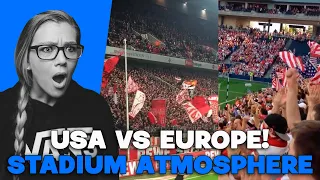 AMERICAN VS EUROPEAN FOOTBALL | AMERICAN REACTS | AMANDA RAE