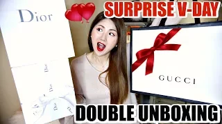 MY FIRST DIOR BAG + GUCCI | EARLY V-DAY SURPRISE UNBOXING