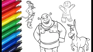 Coloring Pages SHREK and friends How to paint with Watercolor Markers - Color Toys for Kids