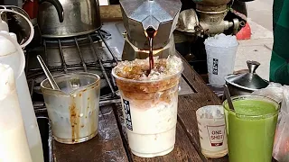 Handmade Coffee Vendor Making with Moka Espresso Maker Thai Street Food