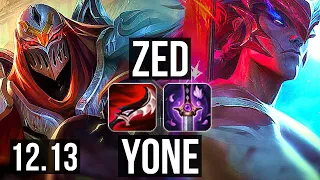 ZED vs YONE (MID) | 7/0/4, 1.6M mastery, 900+ games, Godlike | KR Diamond | 12.13