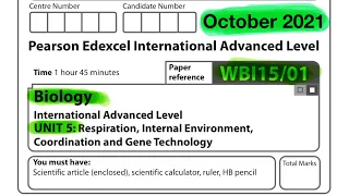 Pearson Edexcel International A level biology unit 5 October 2021