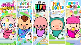 Toca Boca Baby vs Avatar World Baby vs Miga World Baby vs Pepi House Baby vs Yoya World Baby👶🍼