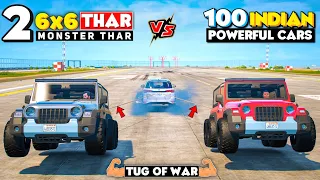 2 BIG 6x6 NEW THAR vs 100 MODIFIED INDIAN CARS 🔥 Impossible Tug Of War 😱 SHOCKING RESULTS! GTA 5 MOD