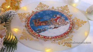 Reverse Decoupage on Glass Plate Christmas decoration IDEA Diy