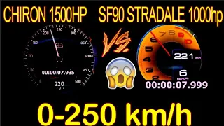 Ferrari sf90 stradale 1000 hp vs Bugatti Chiron 1500 HP DragRace 0-250|100 200 km/h